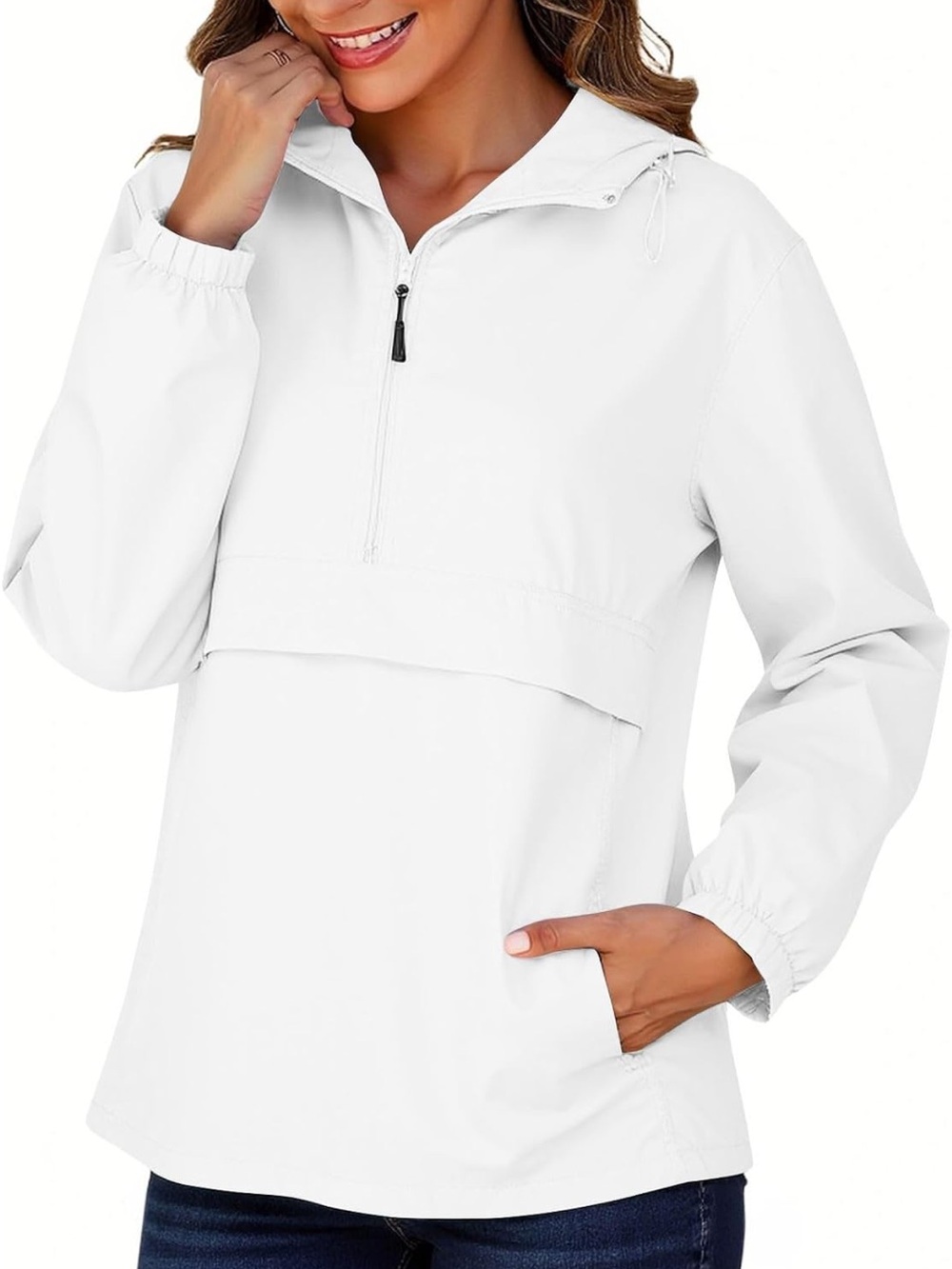 New XXL White Hooded Waterproof Half zip Jacket